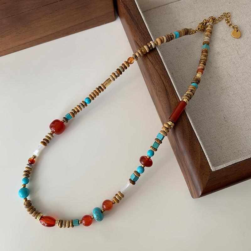 

Чокер из красного агата и бирюзы: Женская ретро-цепочка на ключицу в китайском стиле