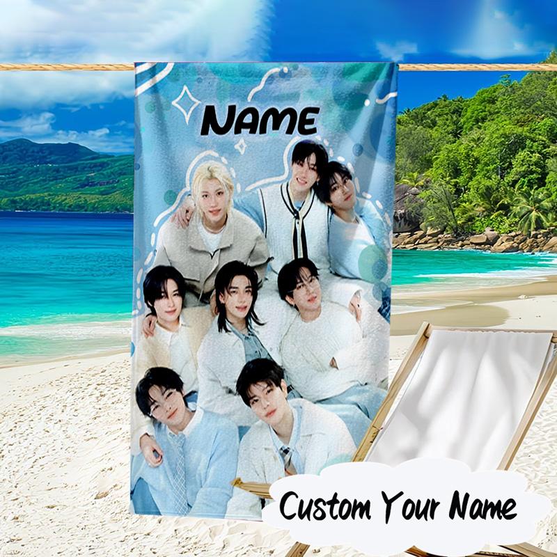 Custom Name K-pop Idol Collage Microfiber Beach Towel Super Soft & Absorbent for Bath, Beach, Travel Bath Time Accessory, Fan Gifts
