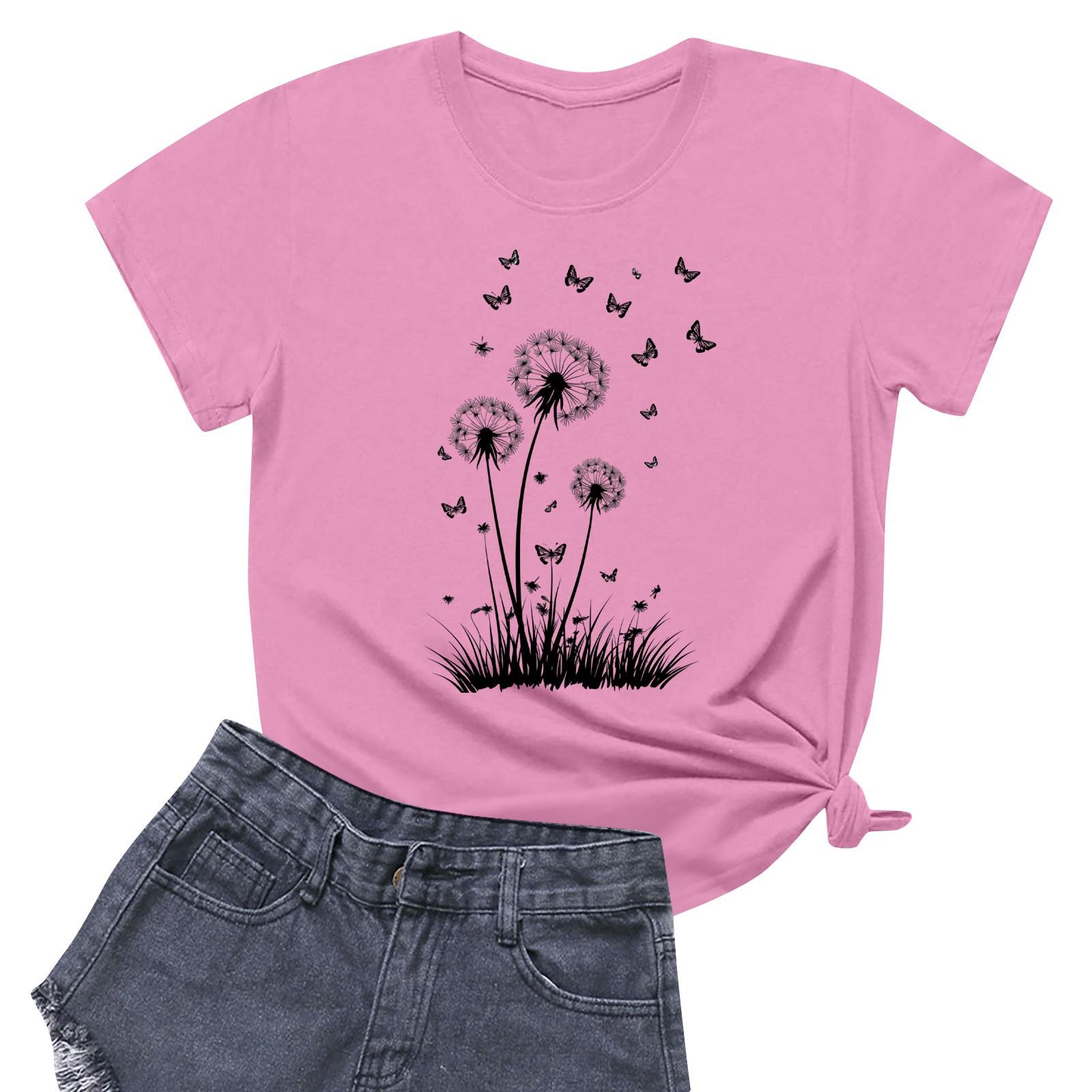 

Женская повседневная футболка с круглым вырезом и короткими рукавами с принтом S розовый