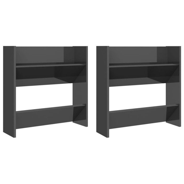 VidaXL Wall-mounted Shoe Cabinets 2 Pcs Glossy Grey 60x18x60 Cm