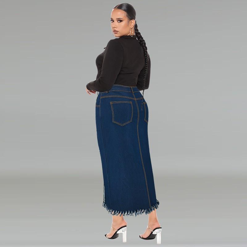 Plus Size Denim Skirt Women Long Flowy A-Line With Fringe Detail Streetwear Midi Maxi 1XL 2XL 3XL 4XL 5XL
