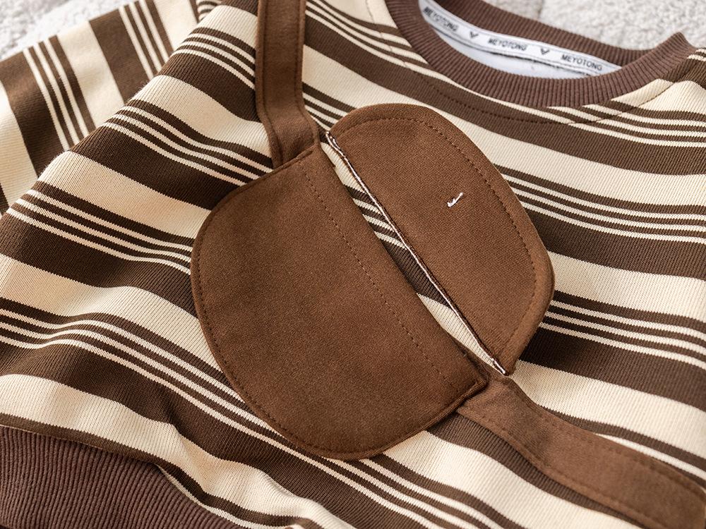 Boys' Toddler Spring & Autumn Striped Sweatshirt with Crossbody Bag Two-Piece Set, 2025