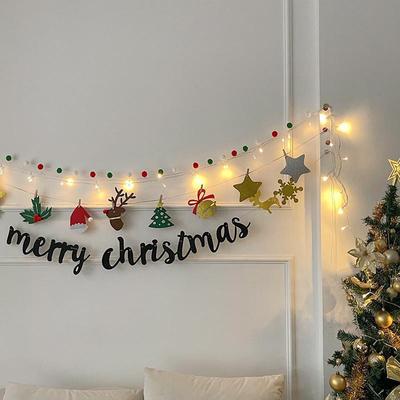 Christmas Felt Garland: Tree, Flower & Flag Decorations Set