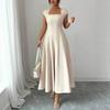 Summer New Style Solid-color Elegant Women's Square-neck Short-sleeved Long Dress