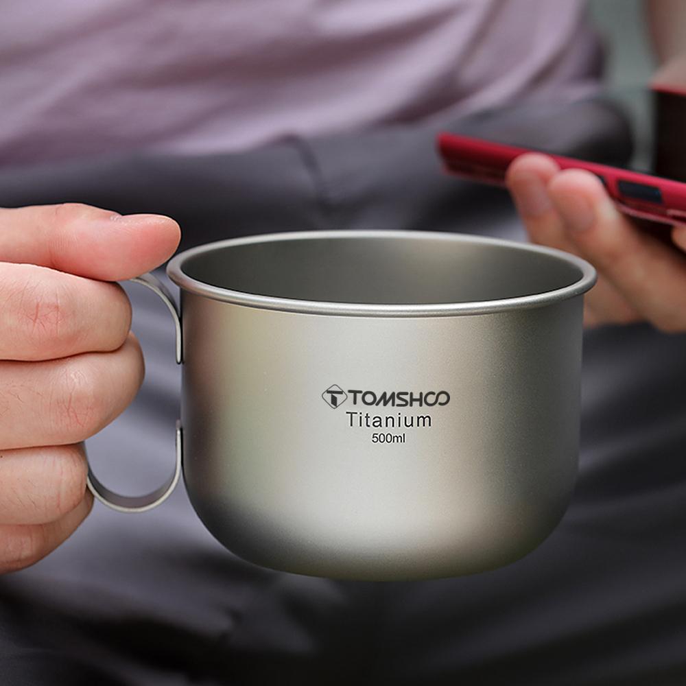 500ml Titanium Cup with Lid and Handle Camping Coffee Cup Lightweight Coffee Pot for Backpacking