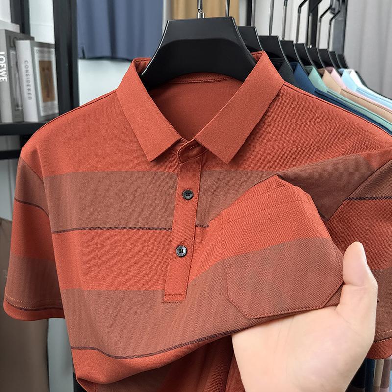 Summer Lapel Collar Short Sleevepolo Business Casual Breathable Striped Fashiont M