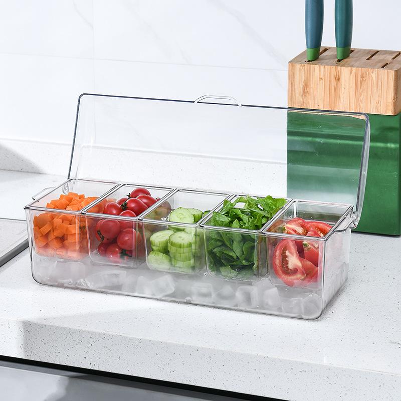 Salad Storage Box Outdoor Party Picnic Compartment Ice Box Salad Tray Home Plastic Fresh-keeping Box