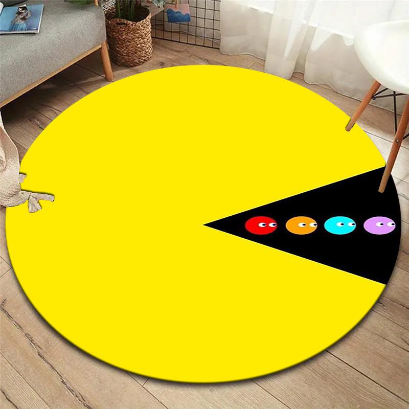 Pac-Man Round Area Rug,Carpet Rug for Living Room Bedroom Sofa Playroom Decor,Non-slip Floor Mat