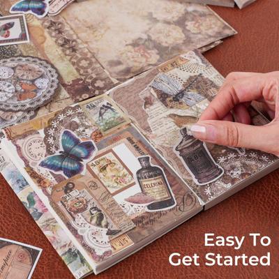 1 Set Vintage Scrapbooking Kit with Scrapbook Paper Notepad Tag Sticker Letter Paper Envelope Tape Card DIY Art Craft Project Making Journaling