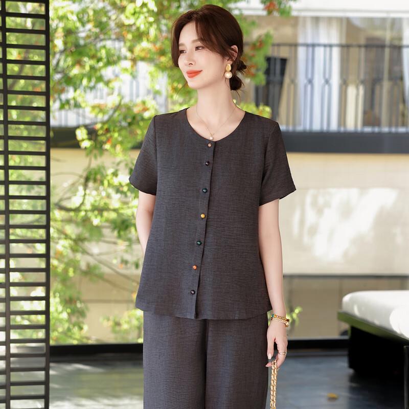 Elegant Women's Summer Short-Sleeve Top & Wide-Leg Pants Set