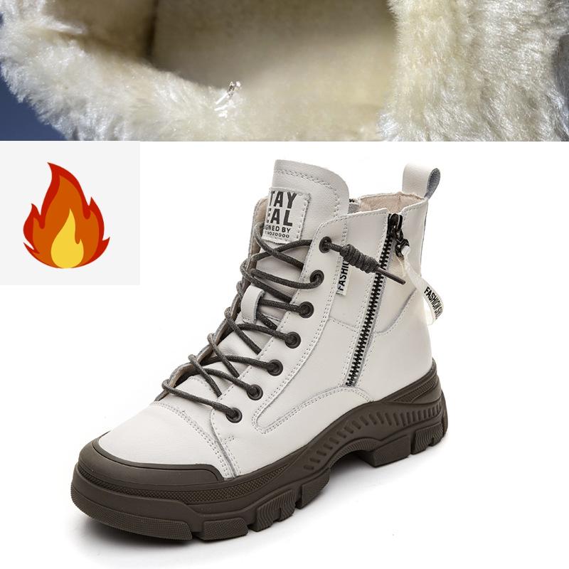 Spring Autumn High Top Casual Shoes Women Sports Style White Round Toe Side Zipper Thick Sole