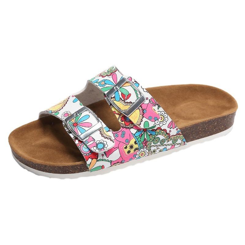 Fashion 2025 Brand Ladies Shoes Open Toe Women's Slippers Fashion Belt Buckle New Printing Summer Plus Size Outdoor Flat Slipperszapatos
