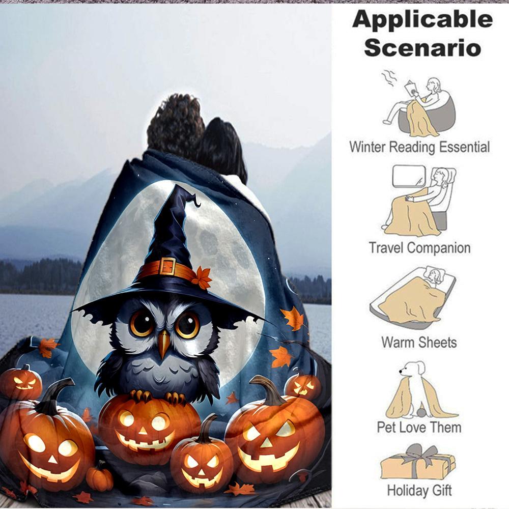 1pc Halloween Owl Blanket, Lightweight Flannel Throw Blanket for Sofa, Bed, Travel, Camping, Living Room, Office, Couch, Chair, and Bed
