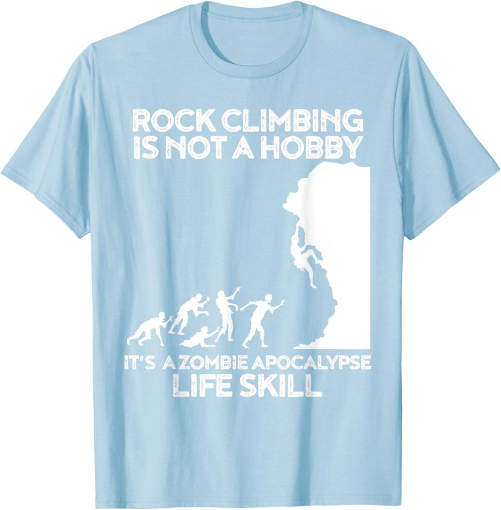 Rock Climbing Zombie Apocalypse Life Skill Graphic Tee Mens Soft Cotton TShirt Climbing Sport