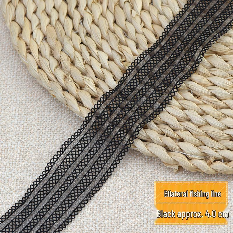 Elastic Black & White Floral Lace Trim with Fringed Hem - Soft Ruffled Ribbon for DIY.