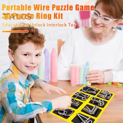 8 stuks/set Metalen Puzzelring Brainteaser 3D Draadpuzzelspel Kinderen Volwassenen Geest Logica IQ Test Educatief Ontgrendel In elkaar grijpend Speelgoed Peuters Jongens Meisjes Cadeau