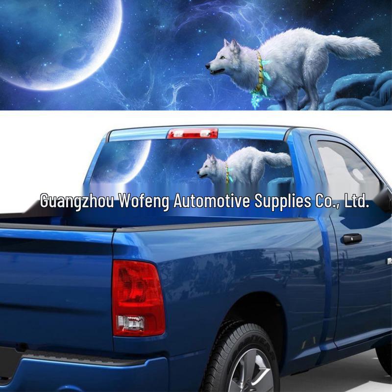 A113 Night Sky Wolf Totem Rear Windshield Sticker for Car, Truck, SUV, Sedan 135*36CM