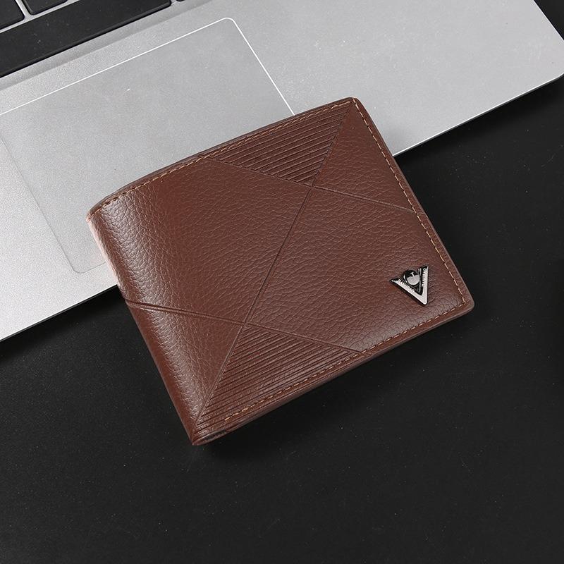 

Новый кошелек, мужской короткий кошелек, мужской зеленый многокарточный, ретро узор личи, модный горизонтальный мягкий кошелек. коричневый