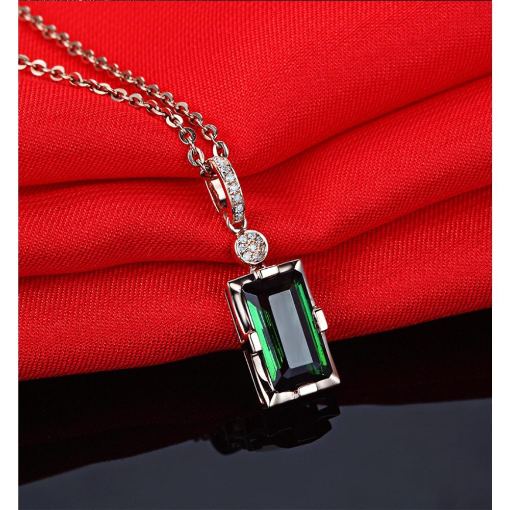 18K Rose Gold Plated Synthetic Emerald Pendant Necklace Elegant Jewelry Gift for Women
