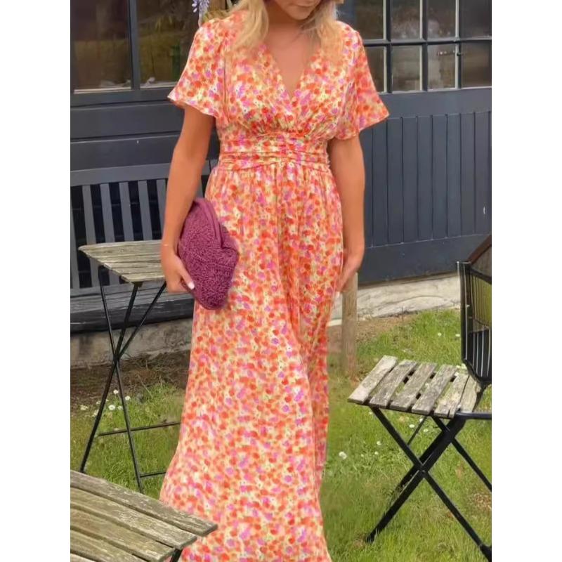 JPNTKY Women's Fashion Summer Spring  Short Sleeve V-Neck Casual Dresses