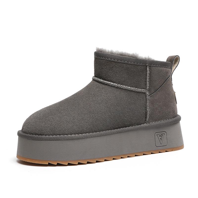 

Женские зимние ботинки 2024 года из натуральной овчины с толстой подошвой - короткий ствол, теплая хлопковая подкладка 39