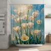 Elegant White Tulip Shower Curtain - Artistic Floral Design Waterproof Bathroom Decor with Hooks