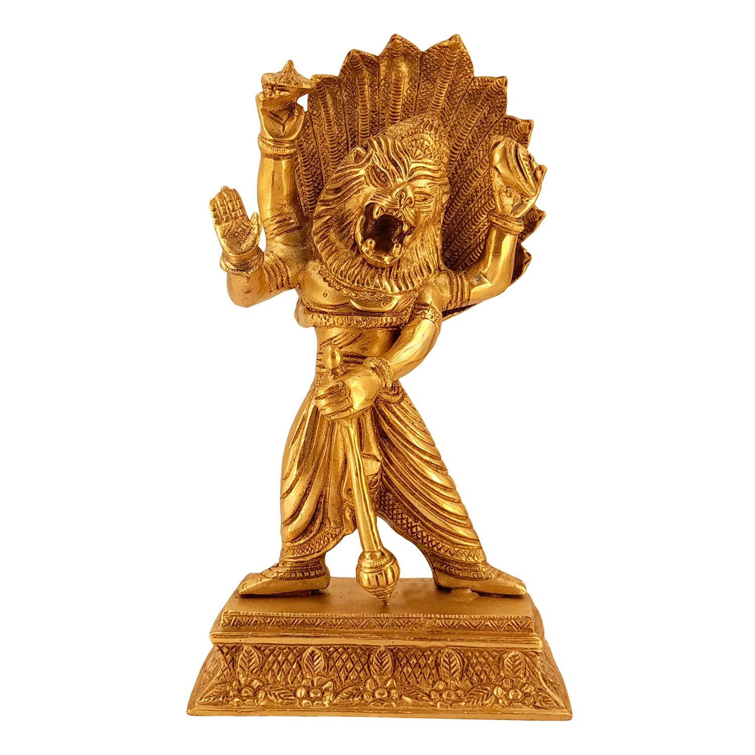 

God Narasimha Bhagwan With Sheshnaag For Home Mandir Decor, Gold - 11 Inch