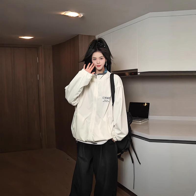 Unisex Retro Reversible Color Print Windbreaker Jacket 