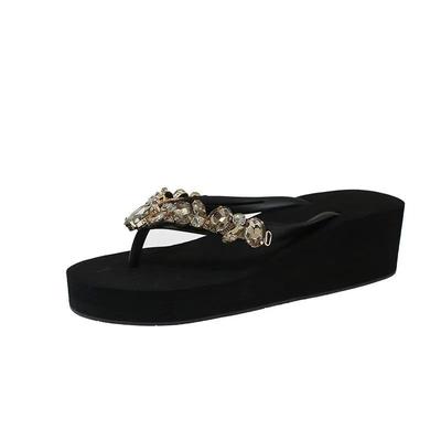 Summer Shoes Women Flip Flops Soft Comfortable Women Beach Slippers Wedge Heel Black Beige