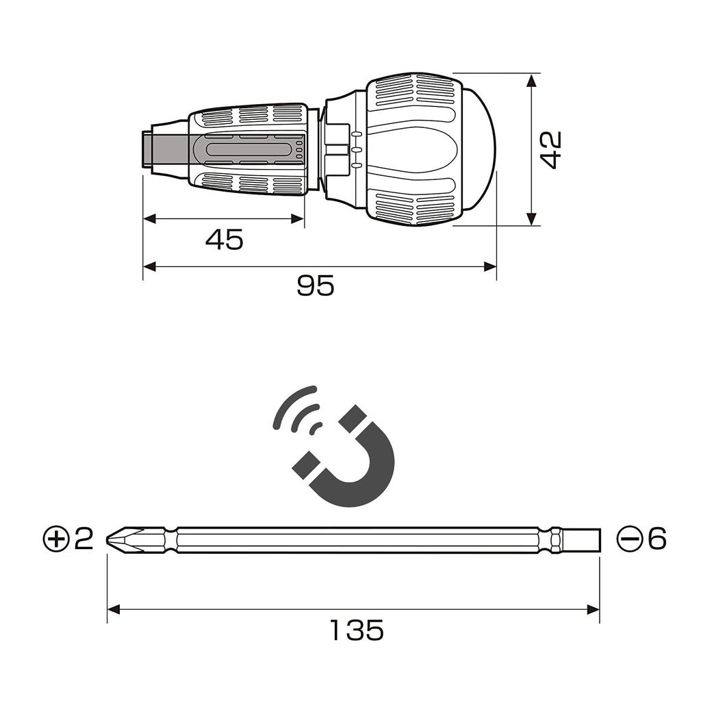 ANEX Quick Ball 72 Ratchet Left or Right and Lock with One Phillips and Electrical Work Driver, No. 397-D, Interchangeable, [Turn Finger], Flathead,