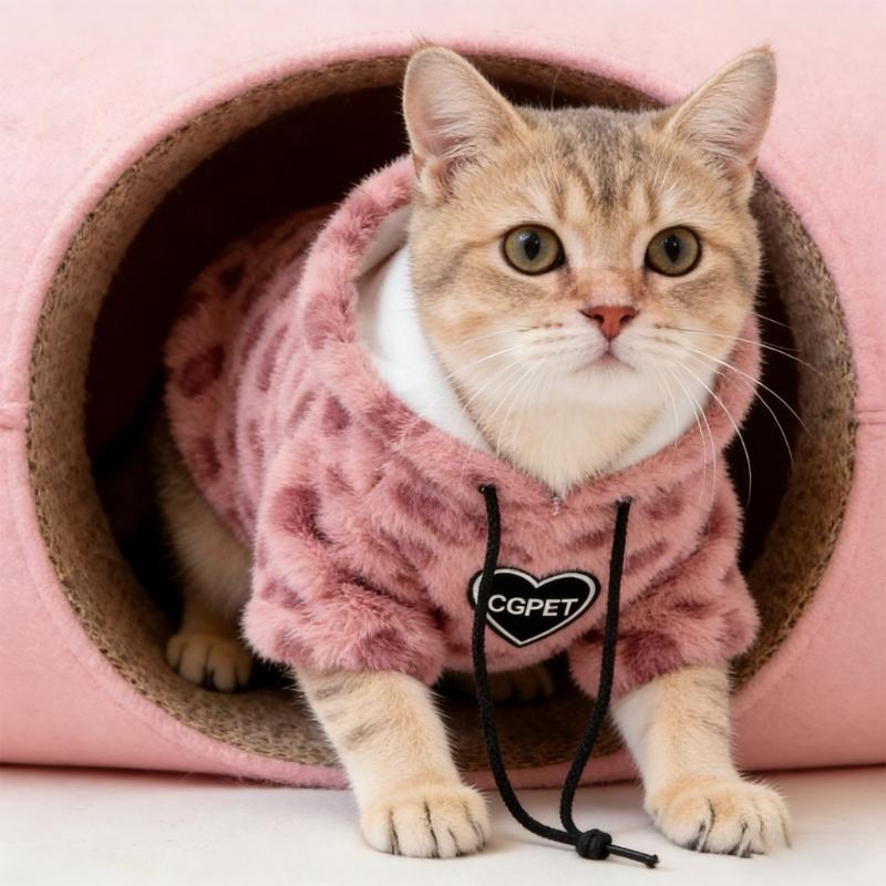 Soft Plush Cats Sweater Leopards Pattern Pet Outfit for Gentle Wear and Winter Warmth Protecting