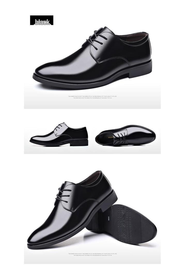 Men's Large Leather Lace-up Formal Shoes - Korean Style Black Work Shoes