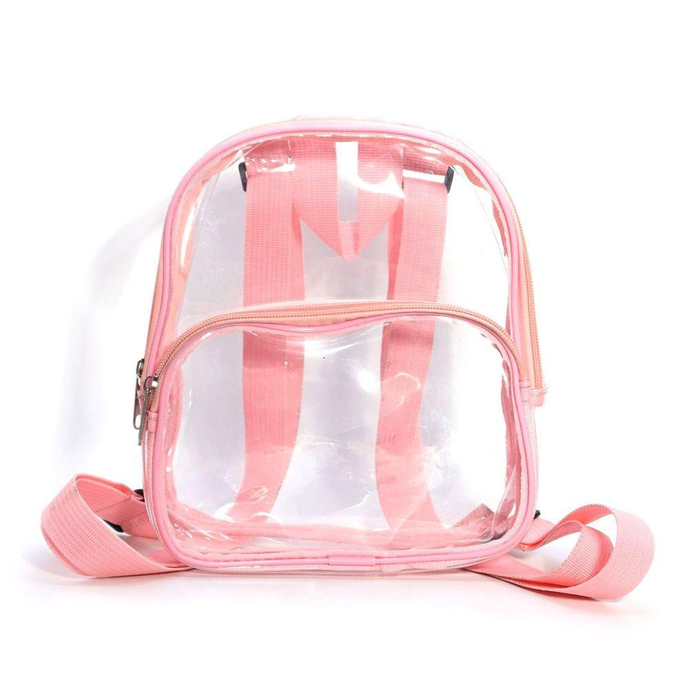 

New Transparent School Bags Solid Color PVC Small Handbags Cycling with Zipper Mini Rucksack Travel розовый