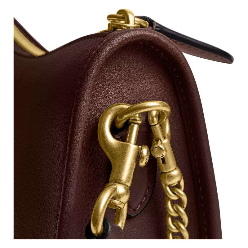 Coach Waverly 24 Brand Logo Grained Leather Shoulder Bag Medium Women's Maple Brown