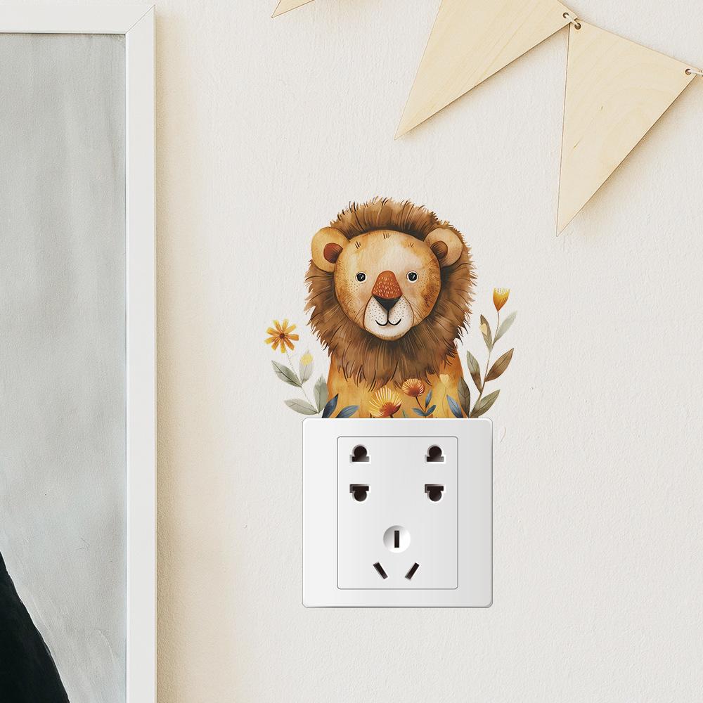 Playful Hand Painted Lion Cub Switch Plate Sticker Removable Self-Adhesive Decal for Kids Room Bedroom Home Decor