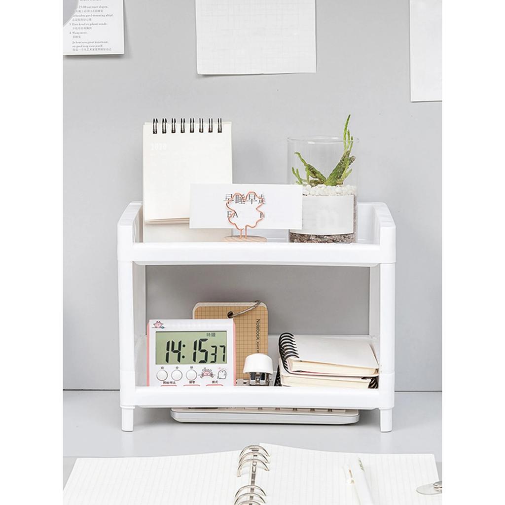 Minimalist Desktop Double-Layer Organizer Rack Household Polymer Restroom Small Stationery Organizing Pure White-colored Versatile