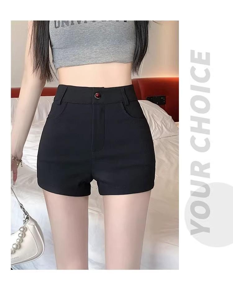 Women's Black Hot Pants: High-Waist Spicy Style, Plus Size, Summer Casual Wide-Leg Shorts for Slimming Effect