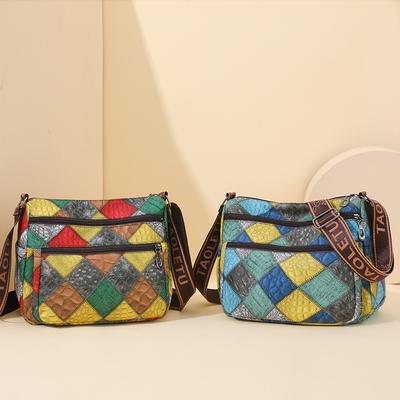 Piccola borsa quadrata da donna in morbida pelle, borsa a tracolla, borsa a tracolla color block per la mamma di mezza età