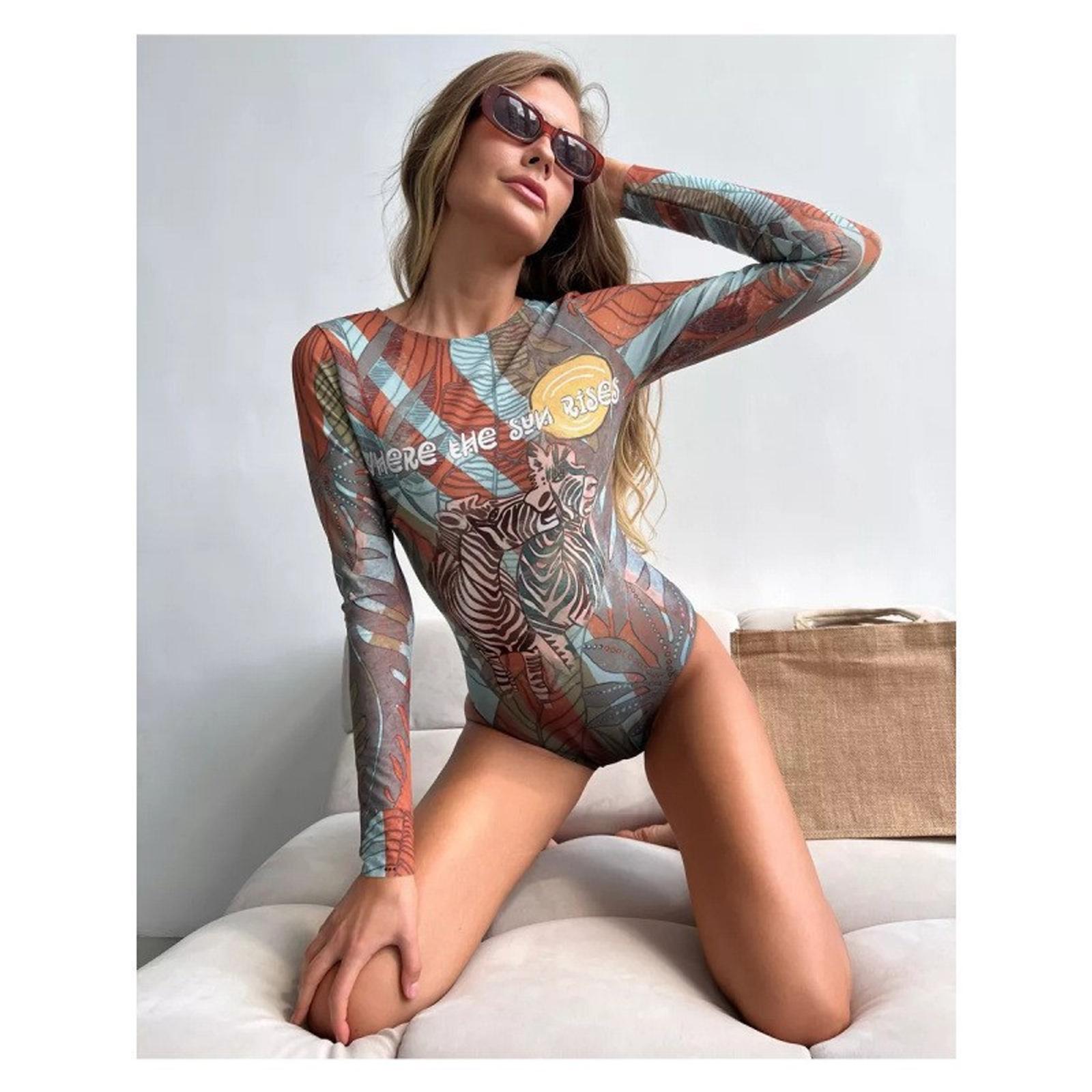 

Женский многоцветный сетчатый купальник с защитой от солнца, цельный купальник, свежий и сексуальный купальник с длинным рукавом и защитой от солнца L