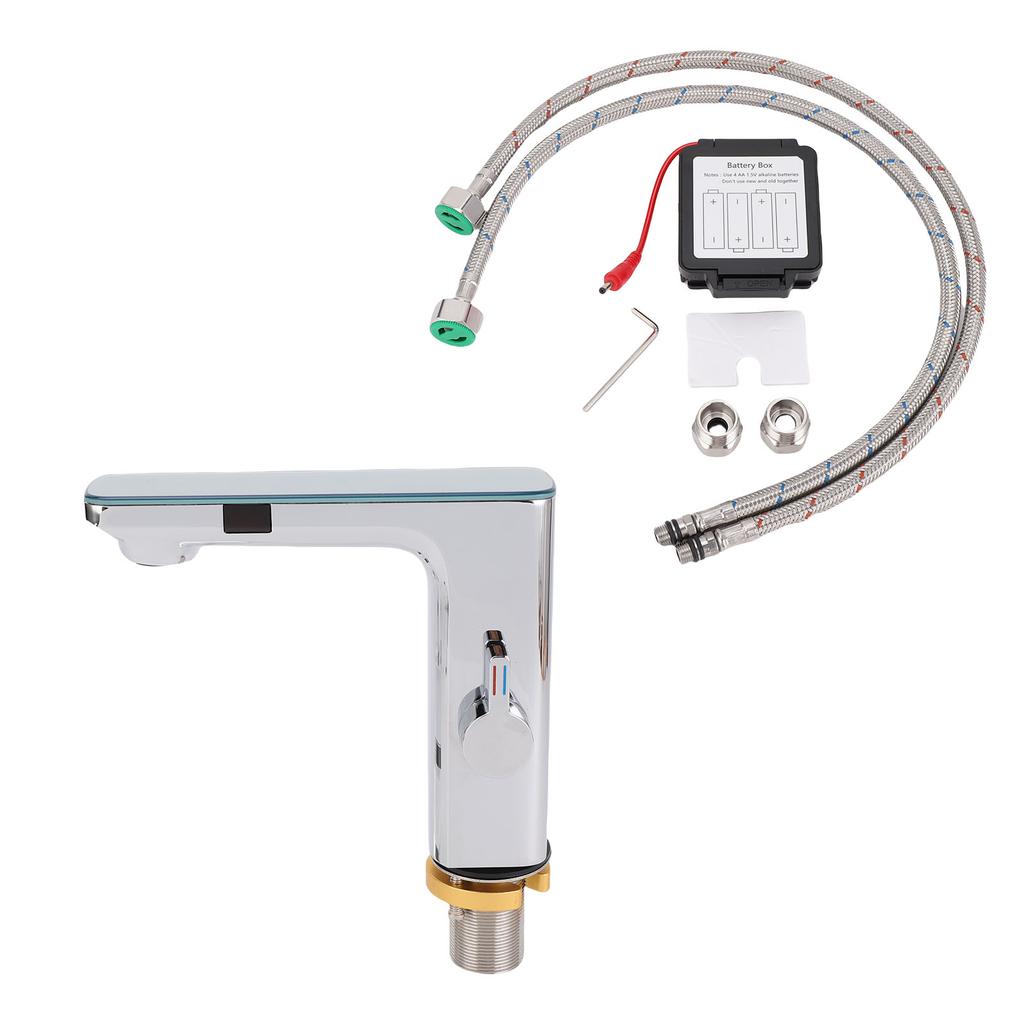 Hot Cold Basin Faucet Water Temperature Display Infrared Sensor Touchless Bathroom Faucet with 1 2 Inlet Hoses 3 8 EU