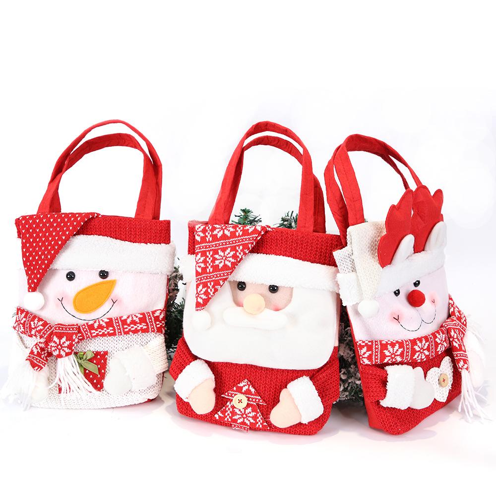 Christmas Candy Tote Bag Santa Snowman Deer Knit Felt Treat Gift Bag Party Decoration