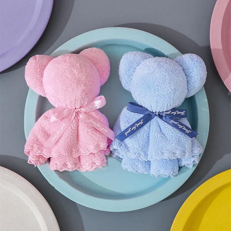 Baby Shower Favors Bear Towel Soft Coral Fleece Hand Towels with Bags for Wedding Graduation Valentine Baby Baptism Supplies