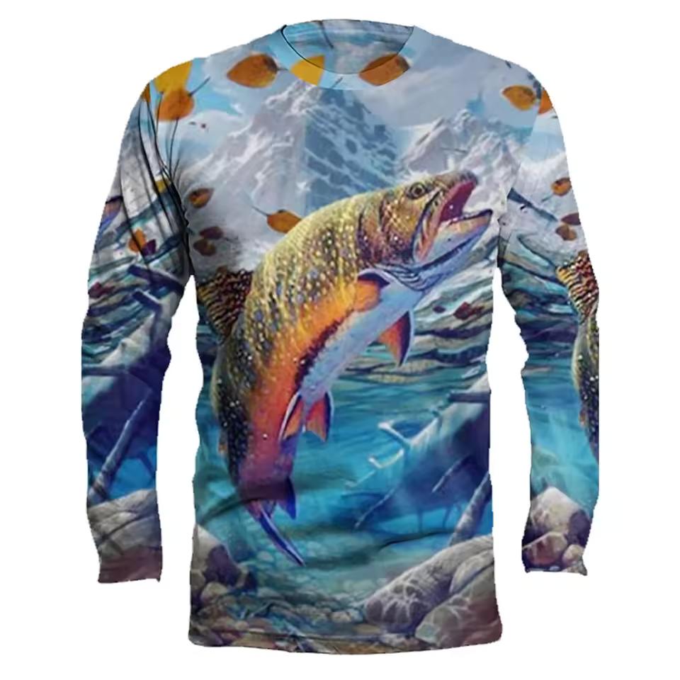 Outdoor Fishing Print Summer Men/Women O-Neck T-shirt Casual Long Sleeve Oversized Pullover Fashion Tops Trend Men Clothing