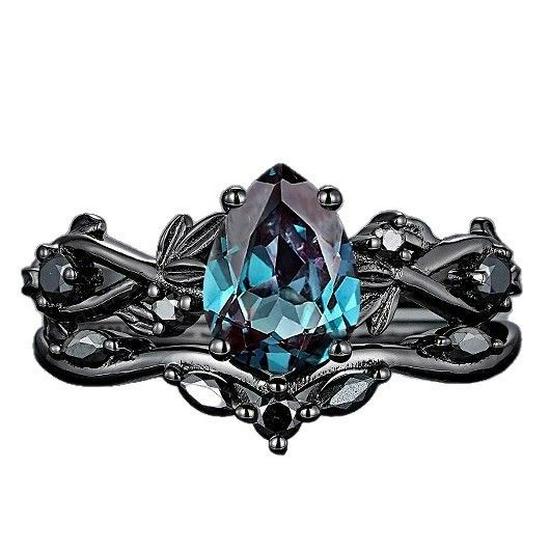 Pistolen-Schwarz & Seeblau Diamant Partnerringe - Europäischer & Amerikanischer INS Verlobungsschmuck für Damen