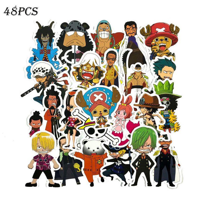 48pcs One Piece Anime Cartoon Stickers Collection For Laptops And Luggage Waterproof Pvc