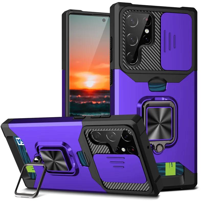 Magnetic Ring Stand Phone Case for Samsung Galaxy S21 S23 FE S24 S22 Ultra Plus A14 A34 A54 A53 A25 A35 with Card Holder Cover