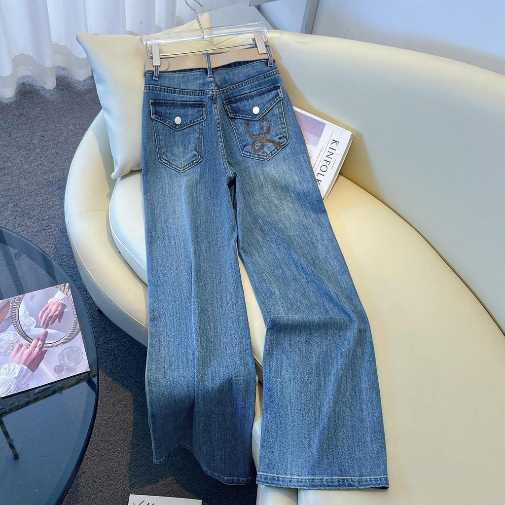 Women's 2026 Spring High-Waisted Blue Micro-Flare Jeans with Slimming Draped Legs