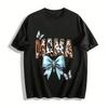Western Style Leopard Cow Print MAMA Gem Bow Casual Top Pure Cotton T-shirt