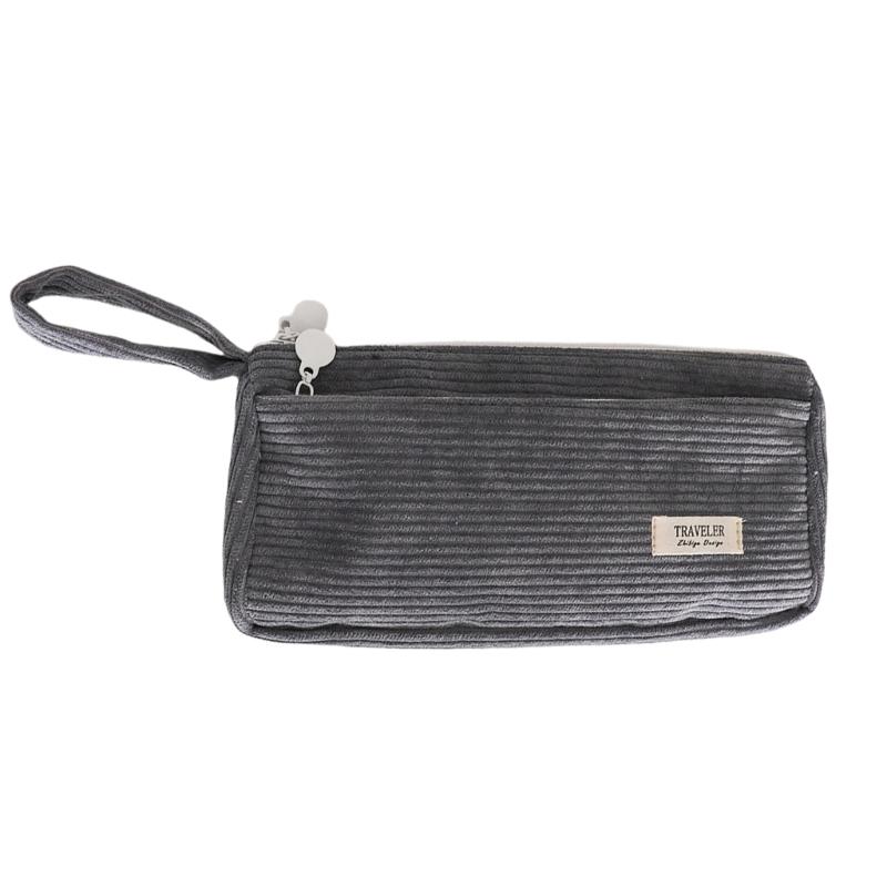 

Large Capacity Corduroy Pen Case, Corduroy Pen Pouches Pencil Bag with Two Compartment for Student Boy Girl Teens School 1 сірий