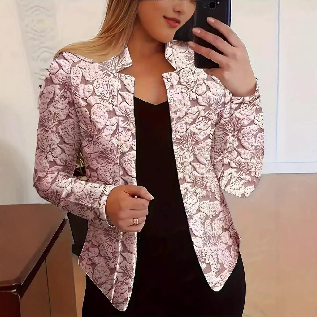 Women's Vintage Floral Print Open Front Long Sleeve Blazer Jacket Casual Office Coat